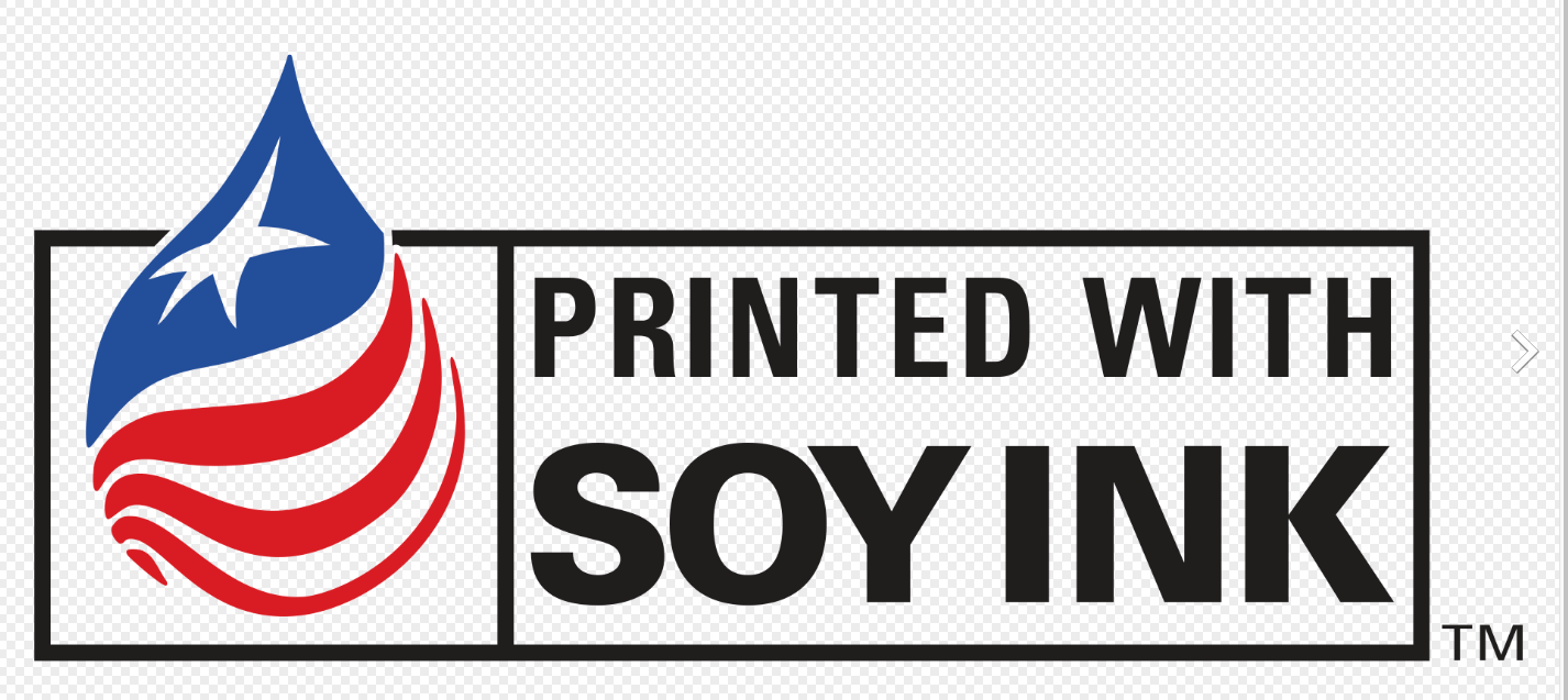 This is a logo owned by American Soybean Association for Soy ink, indicating compliance with ASA