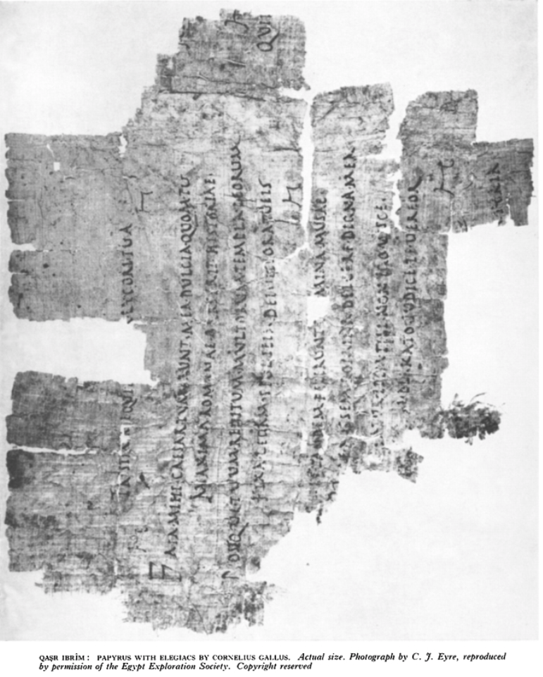 Qasr Ibrim; Papyrus with Elgiacs by Corenius Gallus.