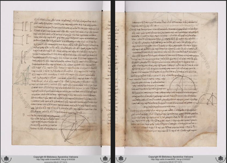 Vat.gr.218, a 10th century manuscript preserved in the Vatican Library, is the earliest surviving text of Pappus
