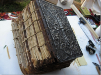 Binding of Garima Gospels vol. 2 before partial restoration by Lester Capon in 2007, from his article entitled Extreme Bookbinding.