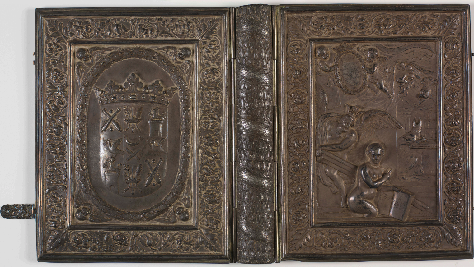 17th century chased silver binding commissioned for the codex by Count Magnus Gabriel De la Gardie before he presented the codex to the University of Uppsala.