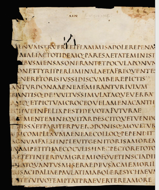 One of 12 surviving leaves of Codex Sangallensis 1394 written entirely in square capitals, circa 450 CE.