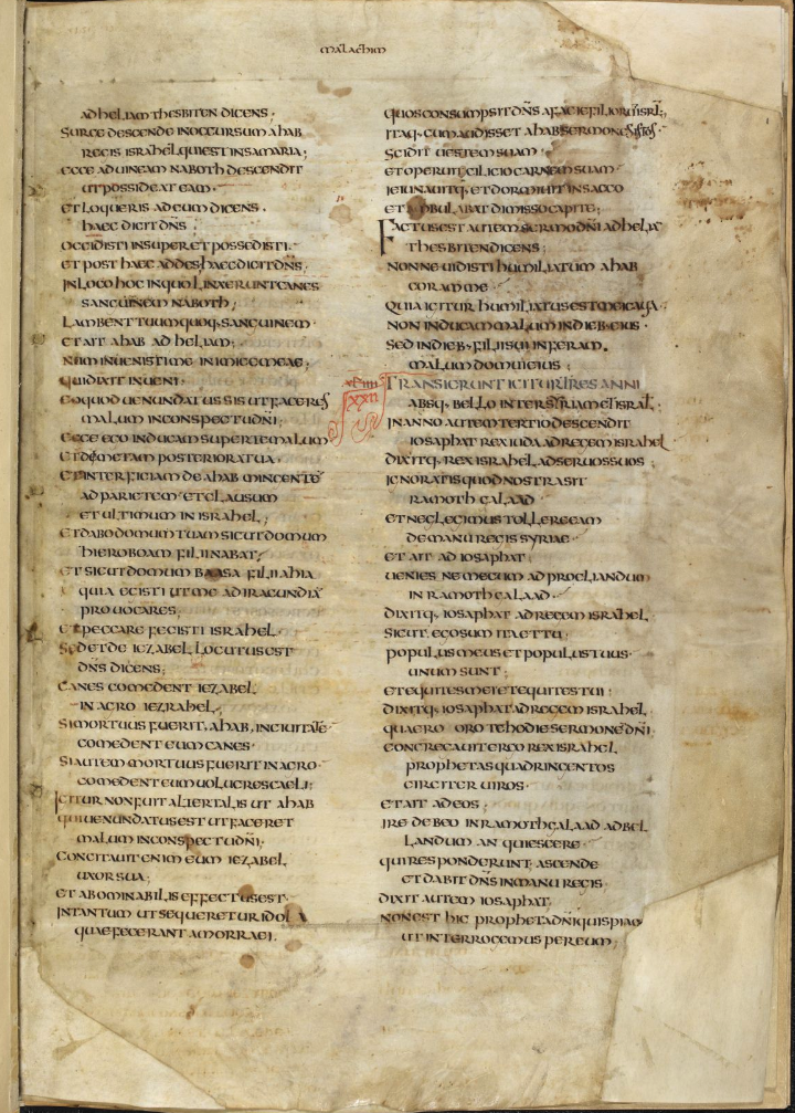 A leaf from the fragmentary Ceolfrid Bible. British Library MS Add. 45025.