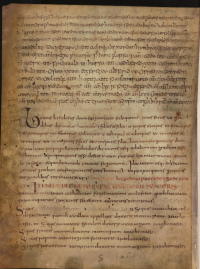 Folio 128 verso, the final leaf of the Moore Bede. The texts on the lower part of the page were written by a Carolingian scribe, whose hand, Bernhard Bischoff thought, was very similar to those that had worked on manuscripts linked to Charlemagne’s court, c. 800 (e.g.: British Library, MS Harley 2788). This suggests that the manuscript had left Anglo-Saxon England before the end of the eighth century....(Joanna Story