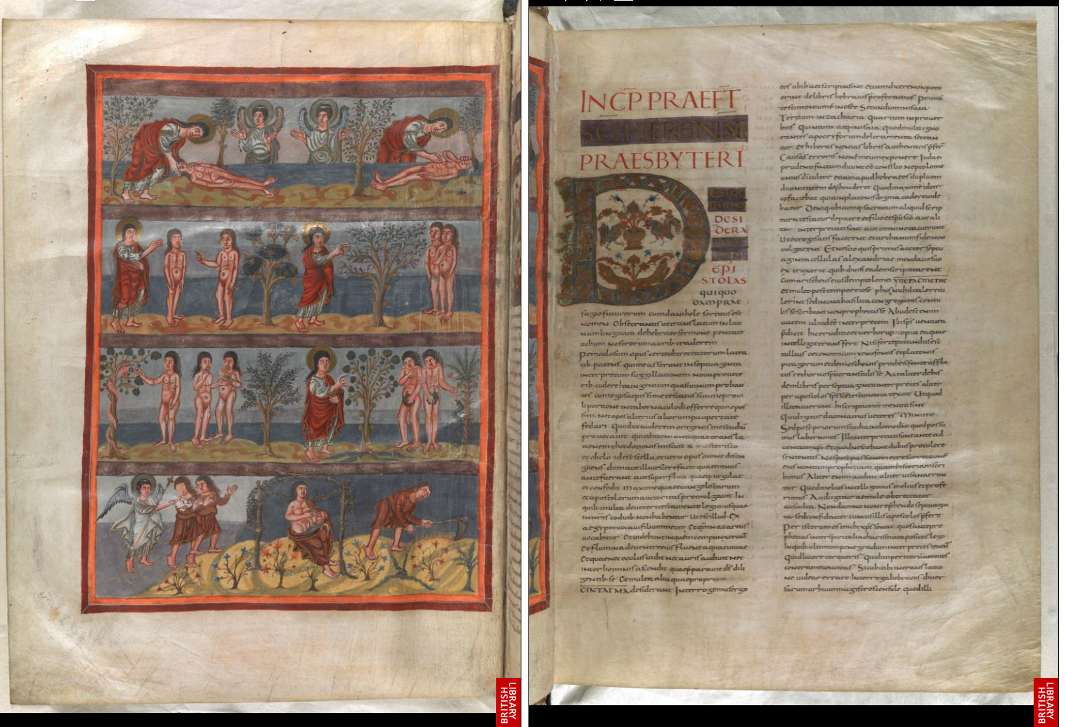 Opening page of Genesis in the Moutier Grandval Bible British Library Add MS 15046.