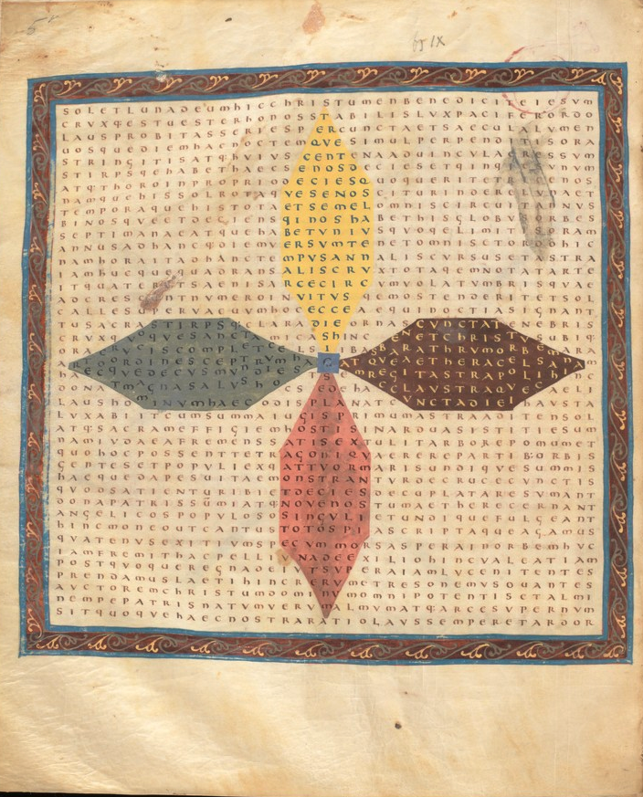Leaf 5 verso of Liber de Laudibus Sanctae Crucis, Bern burgbiblothek, Cod.9.