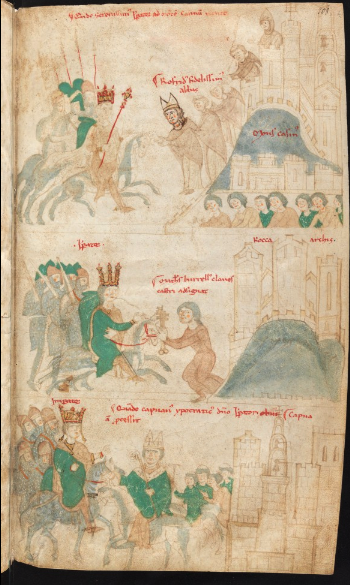 Bern, Burgerbibliothek, Cod. 120.II
Parchment · 55 ff. · 34.5 x 21 cm · ca. 1195 – ca. 1197
Petrus de Ebulo: Liber ad honorem Augusti, lat.  f.108r