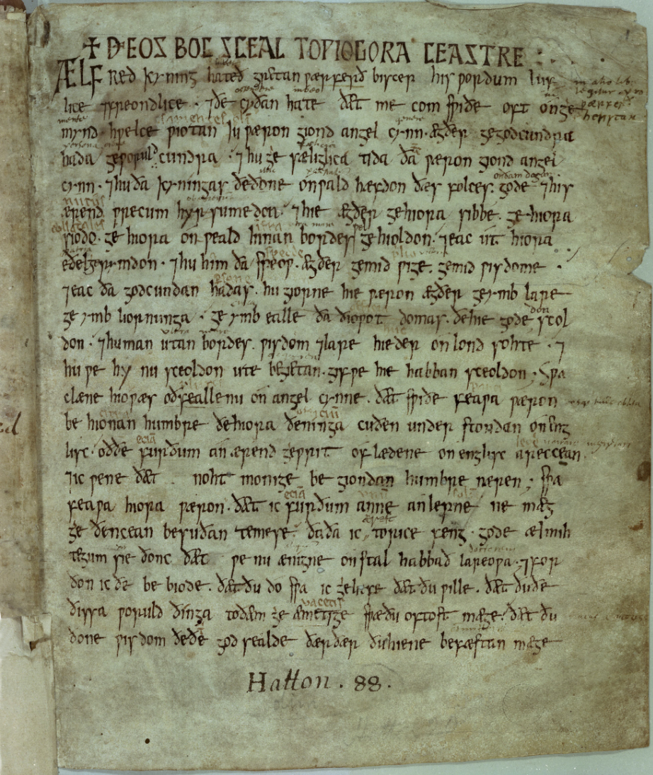An Old English Translation of Gregory the Great’s Cura Pastoralis. Bodleian Library MS Hatton 20.