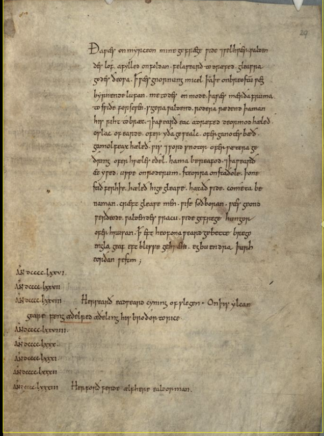 f. 8r. from Cambridge, Corpus Christi Collee, MS 173: The Parker Chronicle.