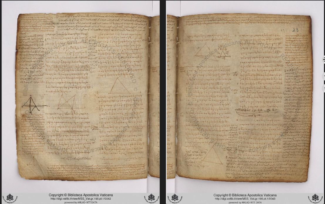 folios 16v and 17r from Vat.gr.190pt.1, Euclidis elementa.