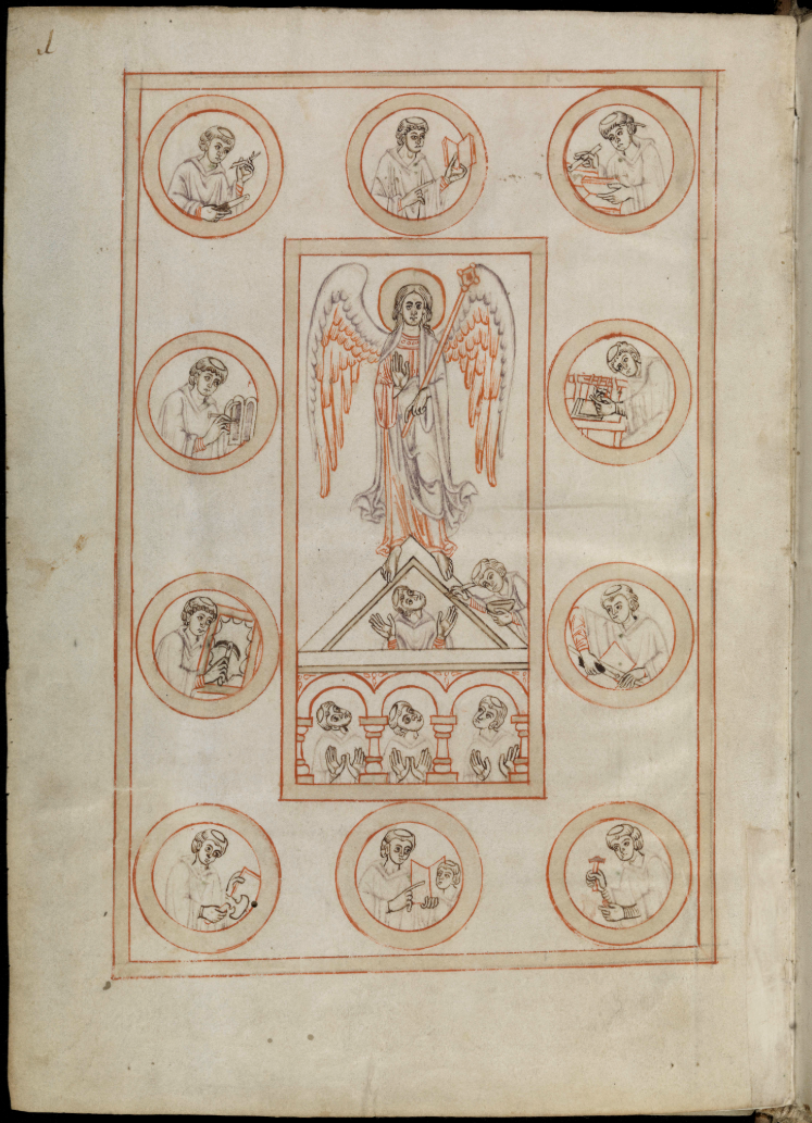 Sta.atsbibliothek Bamberg (Msc.Patr.5) f. 1v.