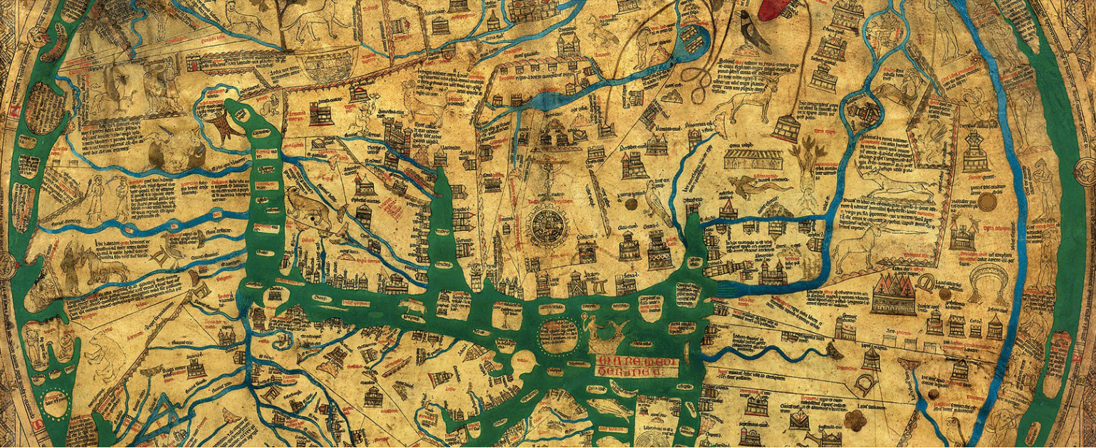 A section of the Hereford Mappa Mundi, preserved at Hereford Cathedral.