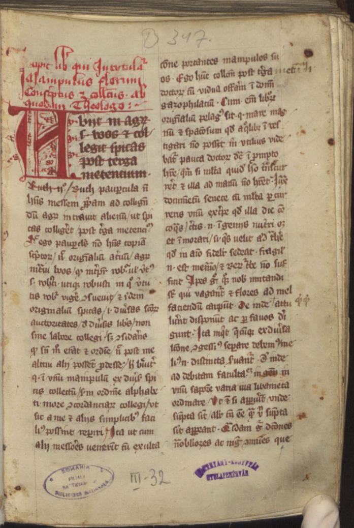 Manipulus florum. f.1r. National Library of Romania.