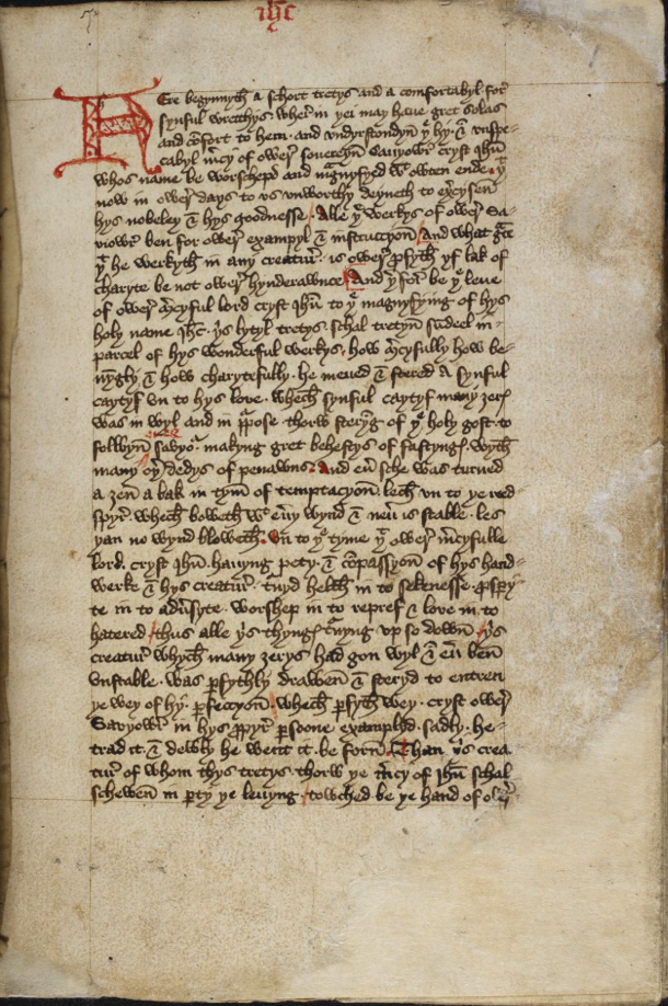 British Library MS 61823, dated c. 1440. The only known copy of the mystic, Margery Kempe