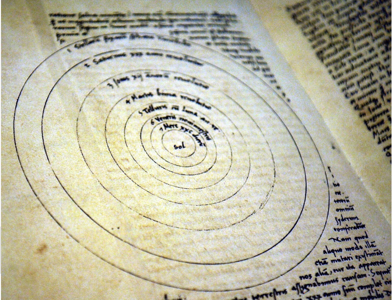 The famous heliocentric image of the universe in the original manuscript of Copernicus