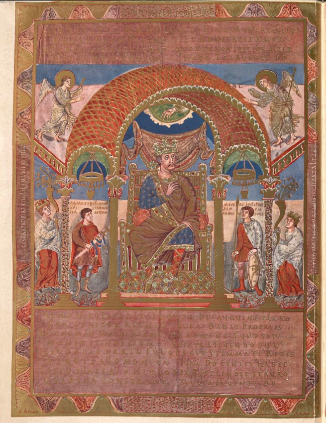Image 14, portrait of Charles the Bold, in the Bayerische Staatsbibliothek digital facsimile of Codex Aureus of St. Emmeram