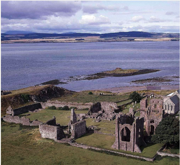 Aerial view of Lindisfarne Priory from the north-east.