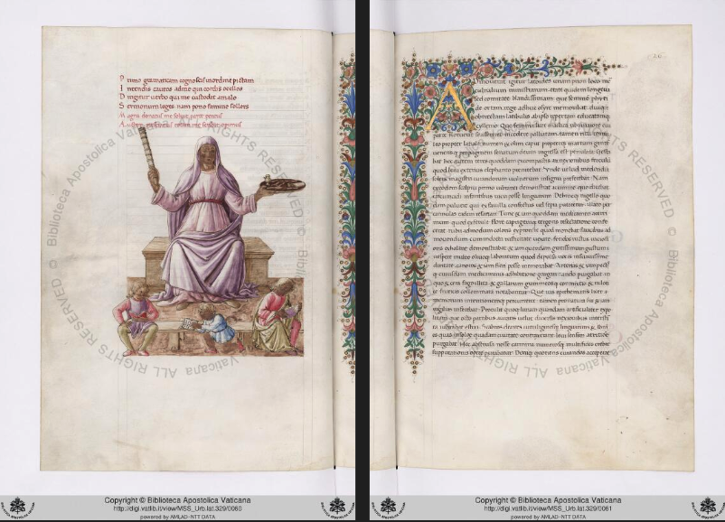Vatican Library Ms Urb.lat.329, dating from c. 1450-c. 1470, may be the most famous illuminated manuscript of Martianus Capella. A digital facsimile is available from digi.vatlib.it at this link.