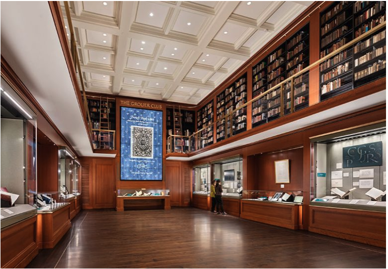 The newly renovated main exhibition hall at The Grolier Club designed by Ann Beha Architects.