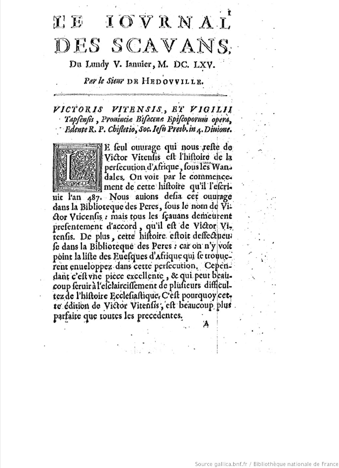 First issue of the Journal des Scavans. BnF Gallica.