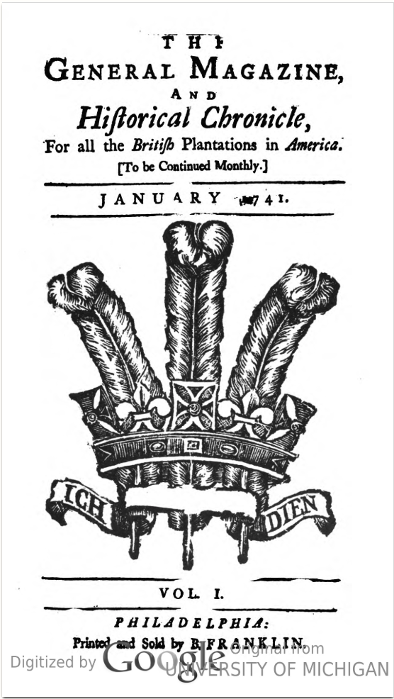 This is a digital copy of a facsimile of the first issue of Benjamin Franklin