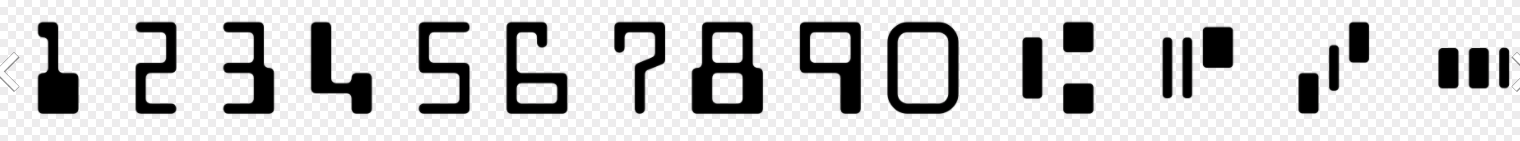 "MICR E-13B font of 14 characters. The control characters bracketing each numeral block are (from left to right) transit, on-us, amount, and dash."