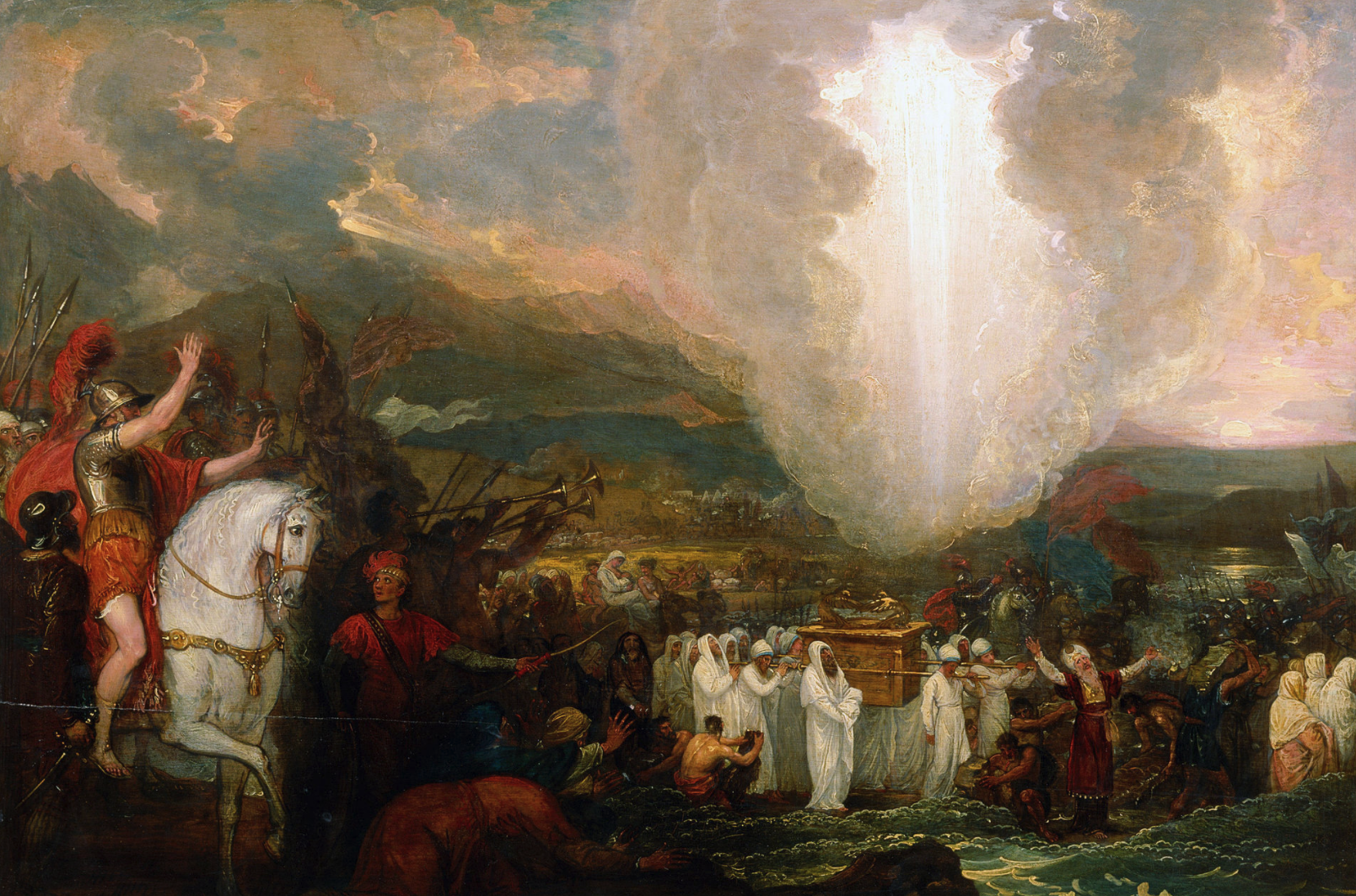 Joshua passing the River Jordan with the Ark of the Covenant. Oil painting by Benjamin West, 1800