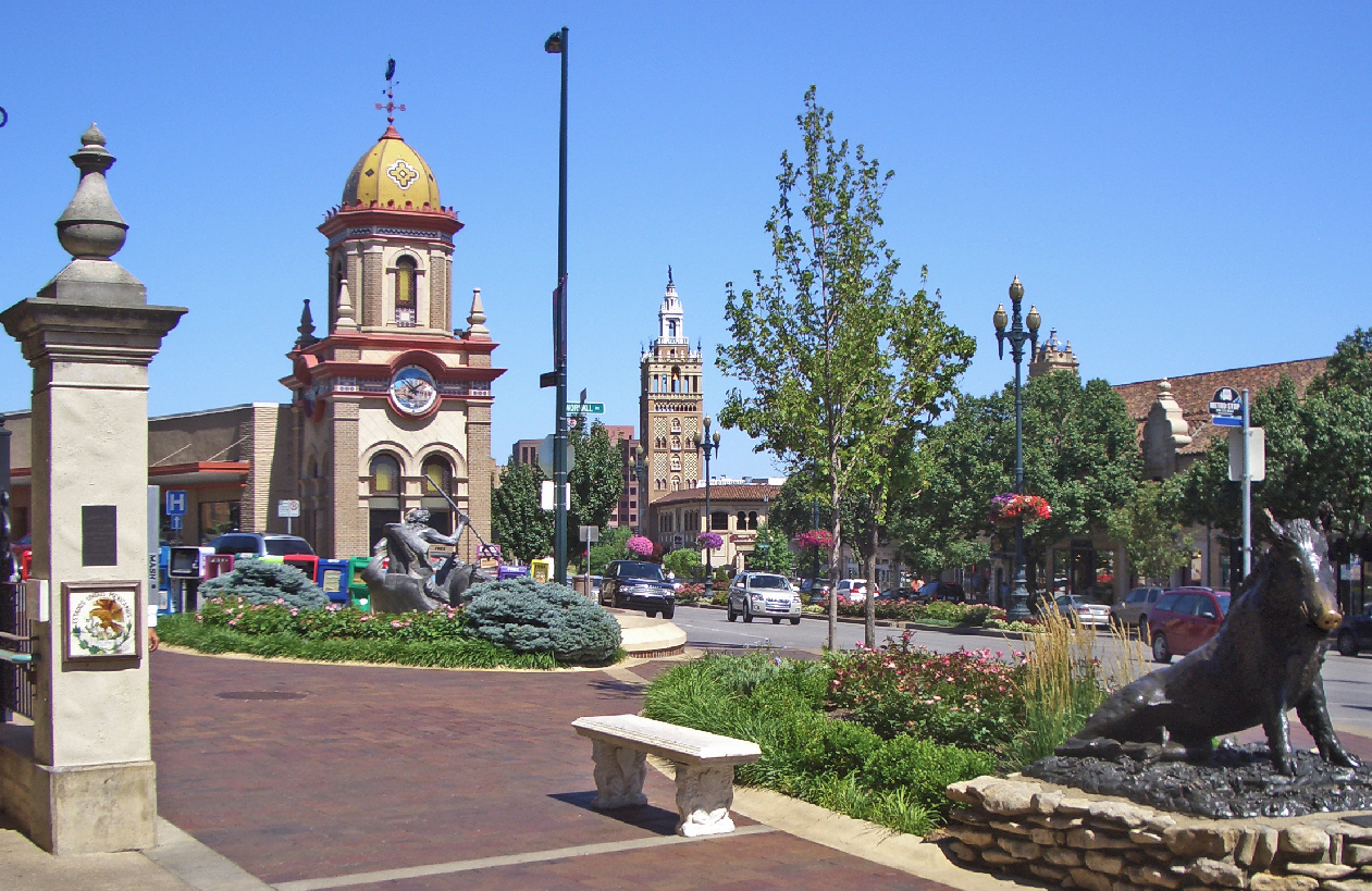 Country Club Plaza (view from 47th Street at Wornall Road), Kansas City, Missouri.