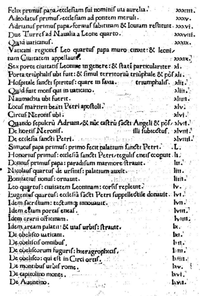 Leaf 5 from one of two digital editions of this work from the Bayerische StaatsBibliothek. The book began with an elaborate listing of contents, showing the order in which the various locations were described in the book. This listing, which was called an index, was closer to a Table of Contents in the modern sense, except that it did not refer to specific pages since the printed edition was neither paginated nor foliated.