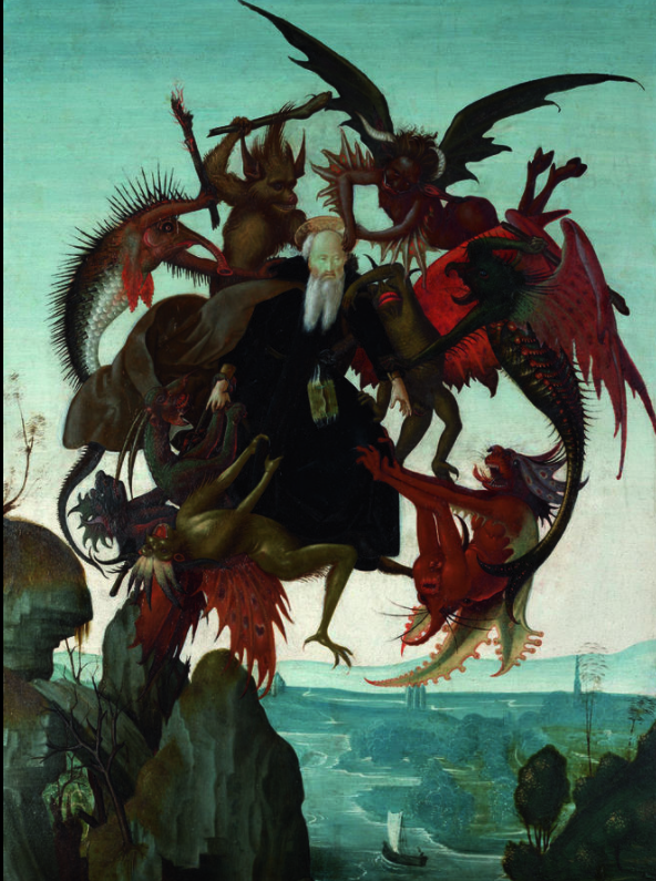 "The Torment of Saint Anthony, the first known painting by Michelangelo Buonarroti (1475–1564). Described by Michelangelo’s earliest biographers, this remarkably fresh and well-preserved gem is believed to have been painted in 1487–88, when Michelangelo was 12 or 13 years old. The work is executed in egg tempera and oil on a wooden panel and is one of only four easel paintings generally regarded as having come from his hand. The others are the Doni Tondo, in Florence’s Uffizi Gallery, and two unfinished paintings, The Manchester Madonna and The Entombment, both housed in the National Gallery, London." (https://www.kimbellart.org/exhibition/michelangelos-first-painting).
