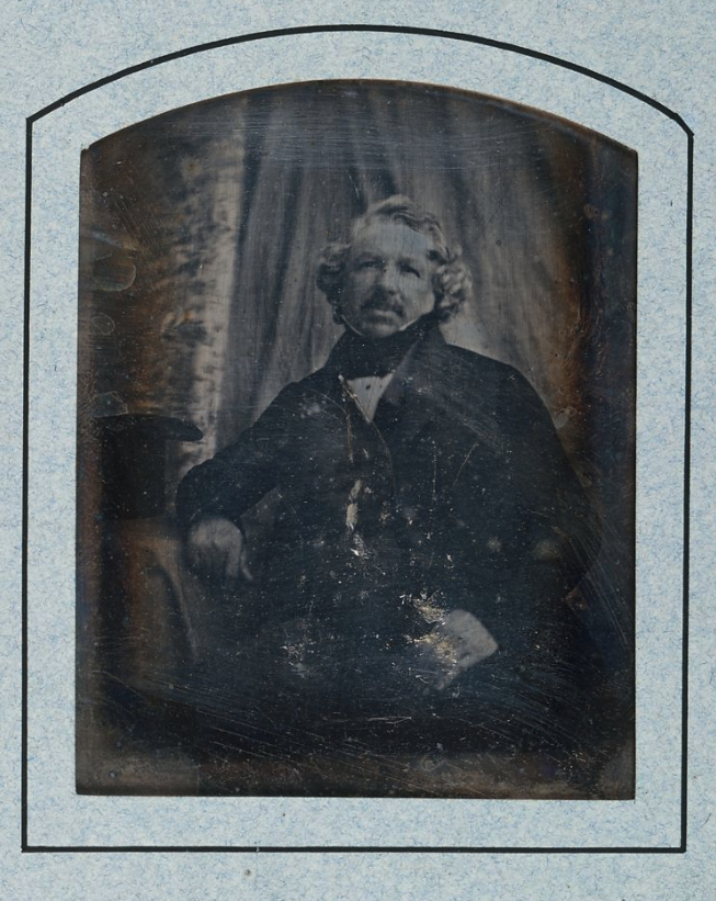Daguerreotype portrait of Daguerre by unknown photographer; possibly a self-portrait. Metropolitan Museum of Art.