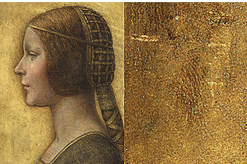 Painting attributed to Leonardo da Vinci called La Bella Principessa next to Leonardo