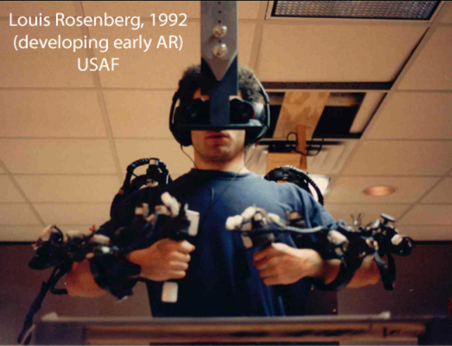 Louis Rosenberg testing Virtual Fixtures (1992).