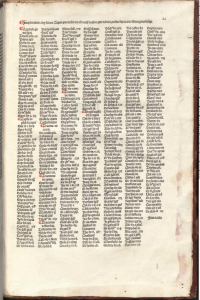 Third and final leaf of the index to to the first printed edition of Articella here in SEVEN columns.