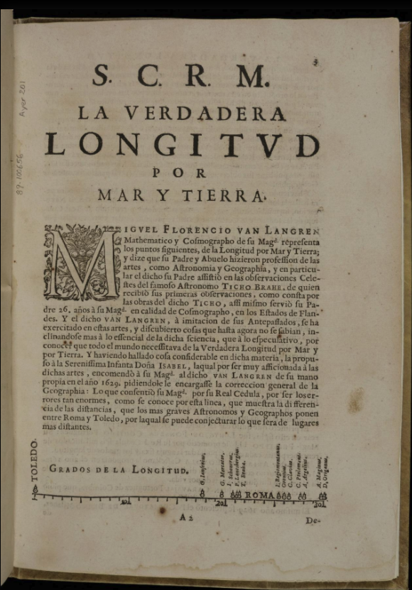 Opening text page of van Langren
