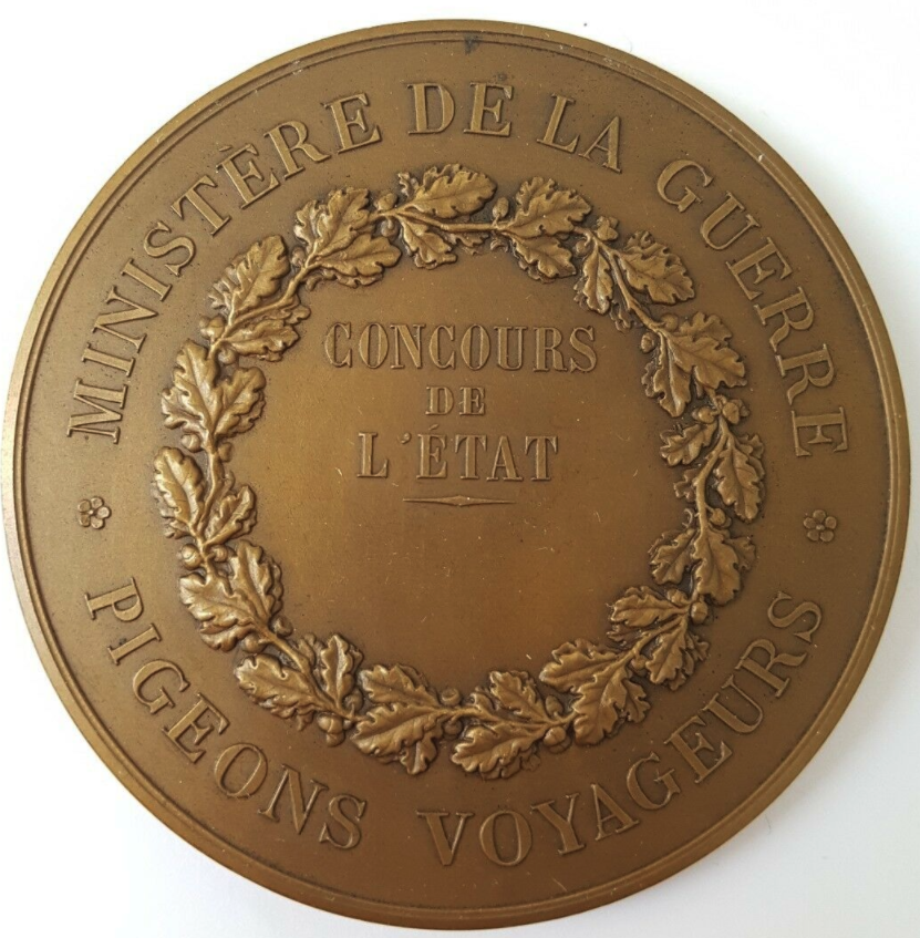 Medal issued by the French government commemorating the pigeon post used during the seige of Paris in 1870.