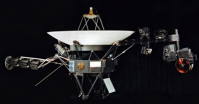 Voyager spacecraft with the golden record mounted on the outside.
