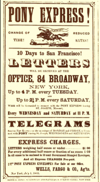 Pony Express poster dated July 1, 1861.