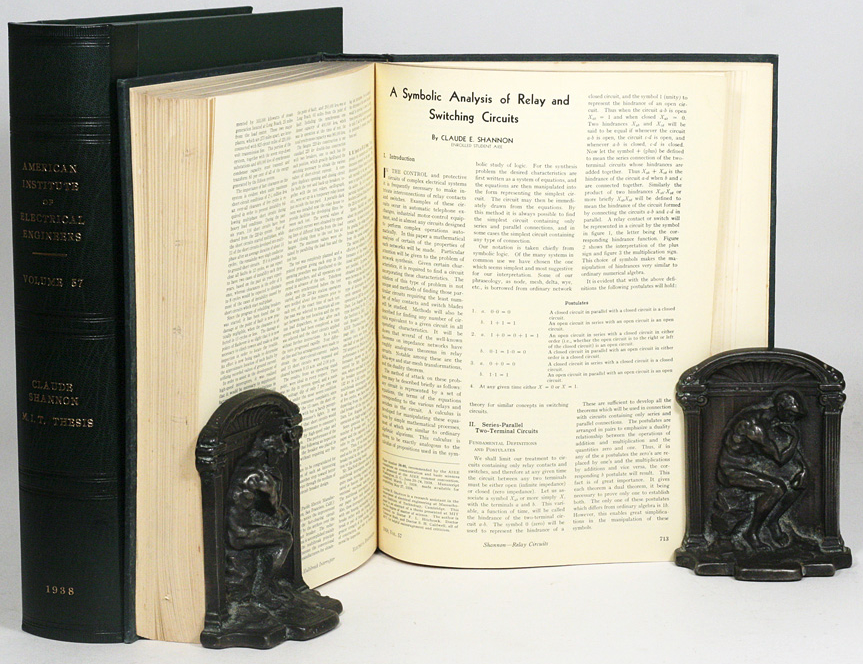 The original printed version of Shannon's thesis in the bound journal volume, with a custom slipcase
