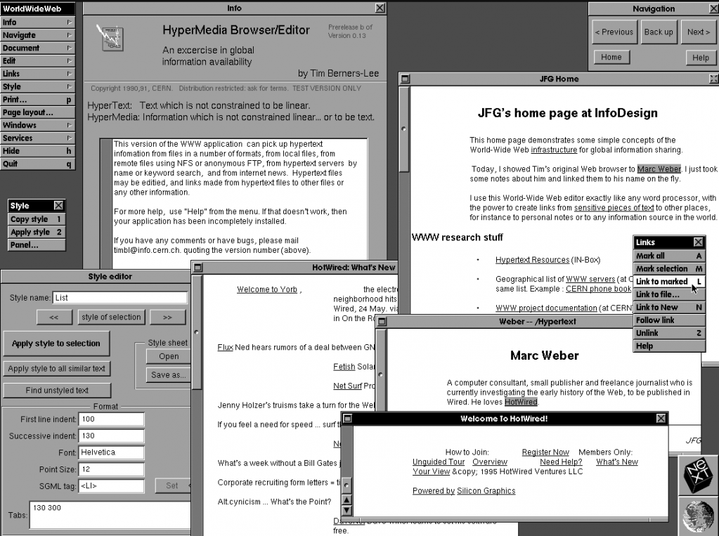 A screenshot of the first web browser provided by Tim Berners-Lee on his website. This iteration was done in 1993.