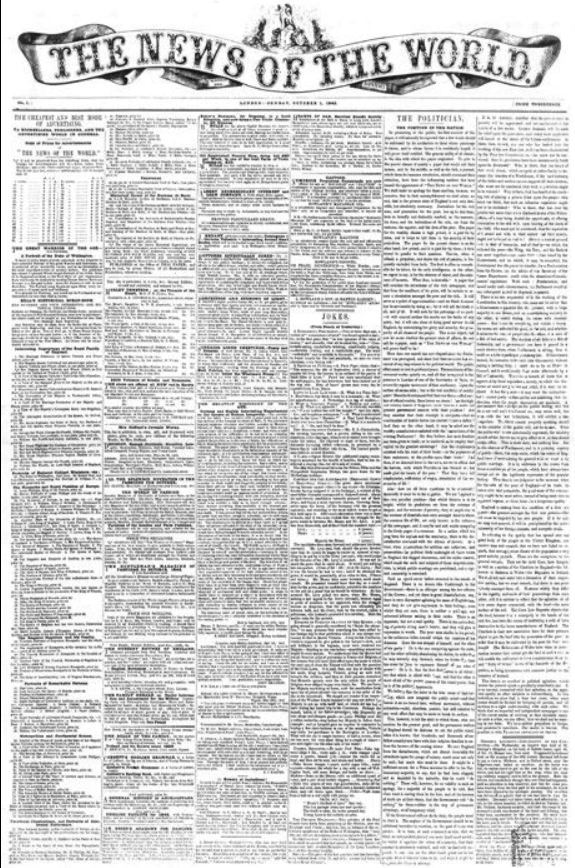 First issue of "The News of the World"