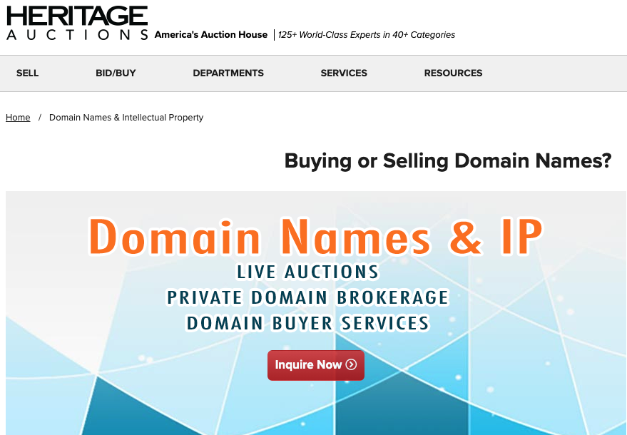 Heritage Auction Handles Domain Names & IP