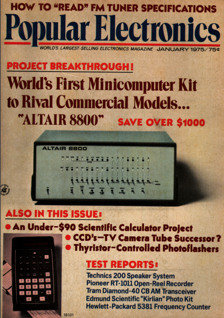 Cover of Popular Electronics announcing the Altair 8800
