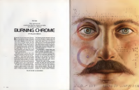 First page opening of "Burning Chrome" as it originally appeared in Omni Magazine, 1982.