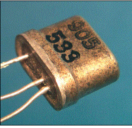 Texas Instruments 905 transistor, one of the first types sold commercially.