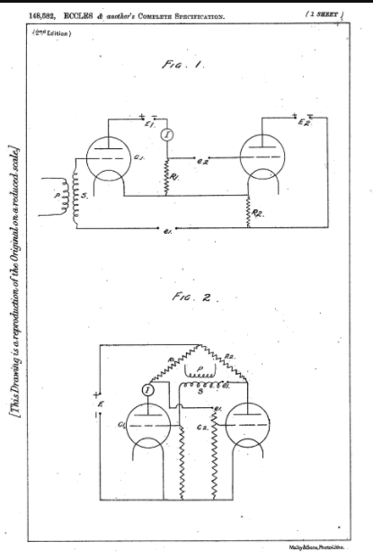 Flip-flop schematics from the Eccles and Jordan patent filed 1918, 