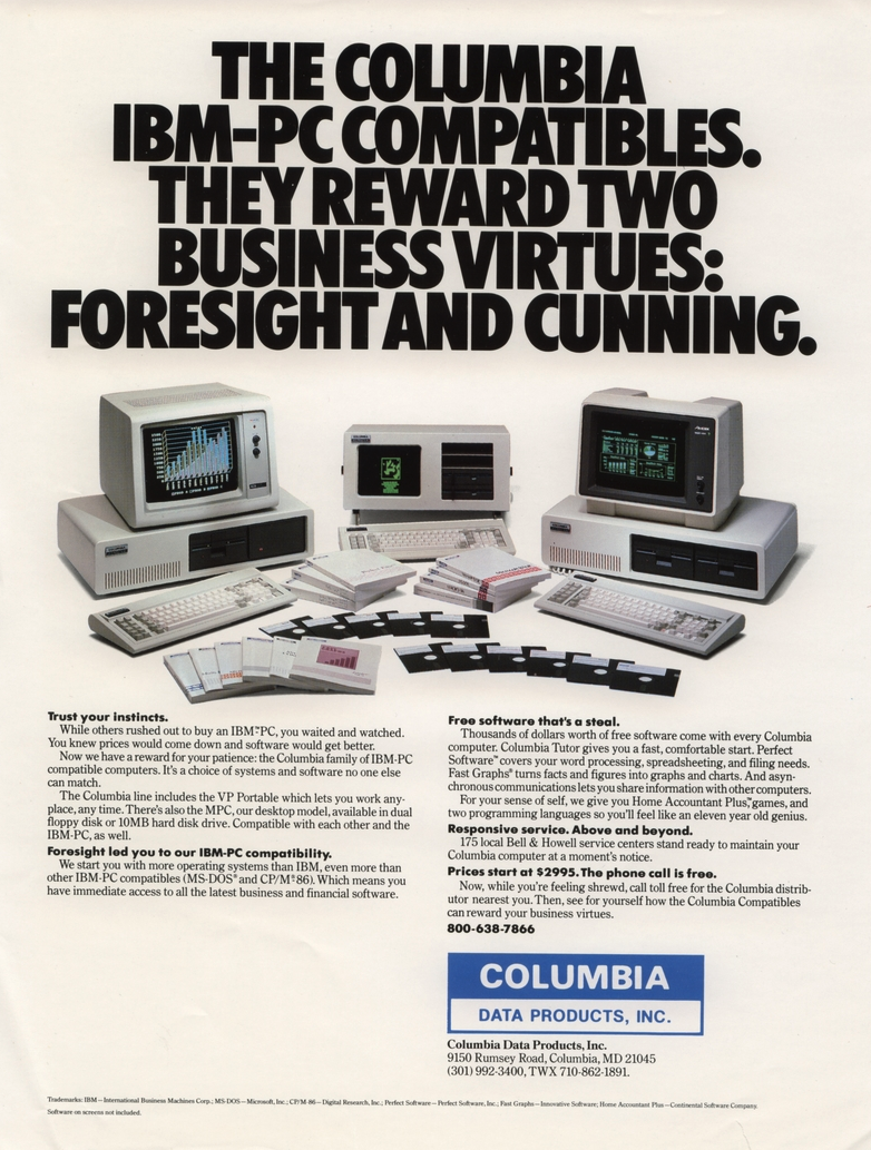 Magazine ad for the series of Columbia Data Products IBM PC clones