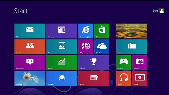 Screenshot of Windows 8 start screen.