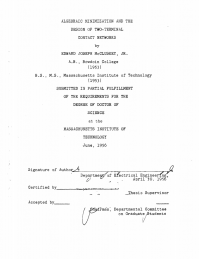 Title page of McCluskey's PhD dissertation, Algebraic Minimization and the Design of Two-Terminal Contact Networks