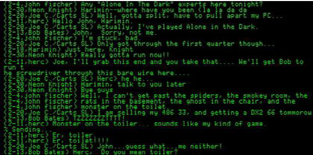Screenshot of the text interface of CB Simulator in 1985.